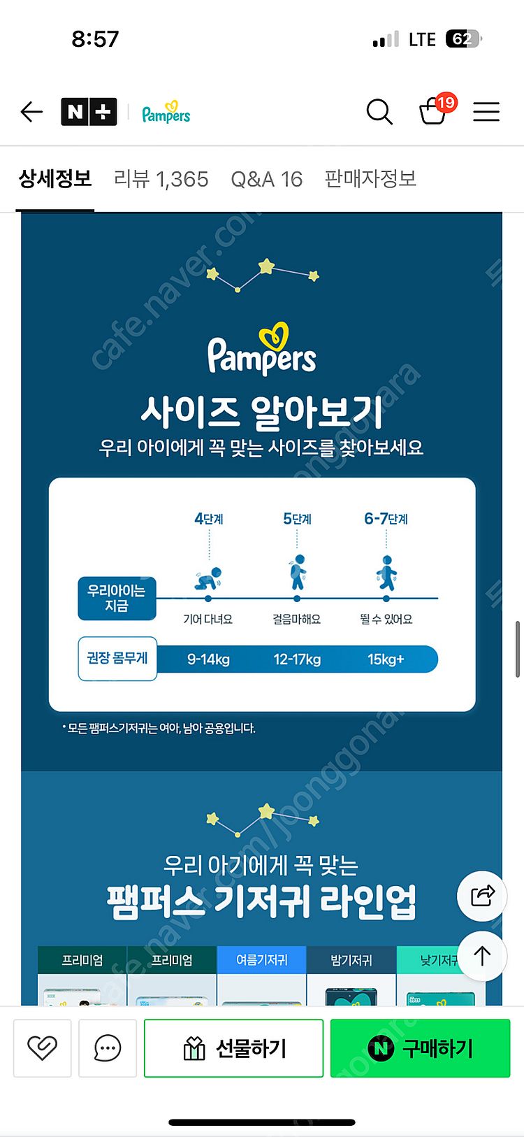 팸퍼스 통잠팬티 5단계 ( 미개봉)--1