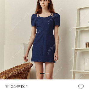 레티켓스튜디오 원피스 Mini Paper Strap Dress_Denim