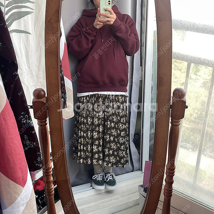 몽몽빈티지)주름 롱치마 브라운톤 플라워패턴 허리밴딩 예뻐요--3