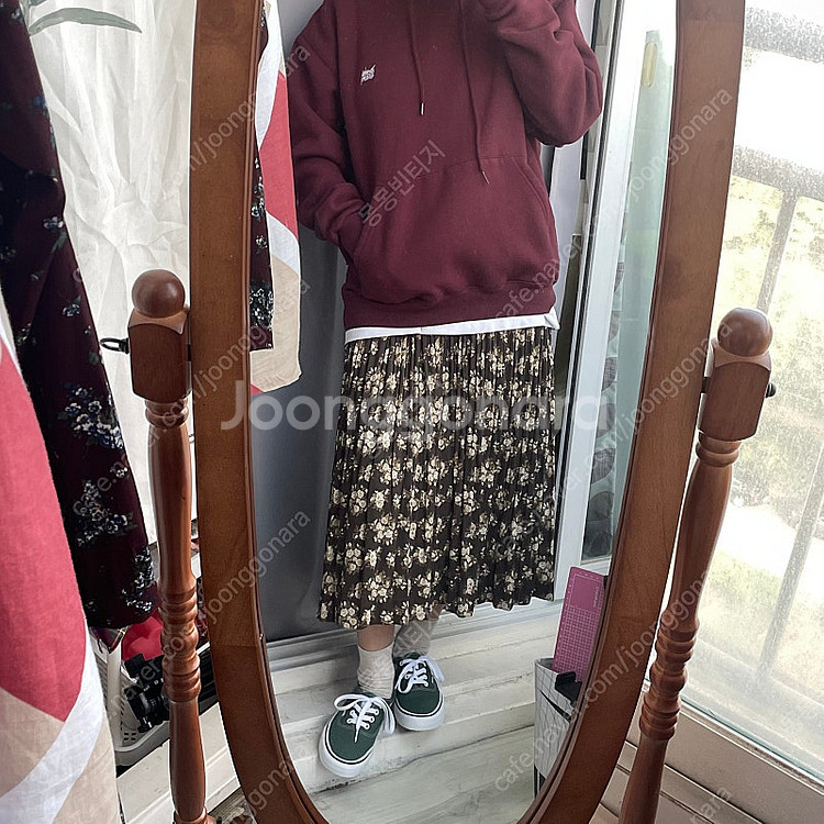 몽몽빈티지)주름 롱치마 브라운톤 플라워패턴 허리밴딩 예뻐요--4