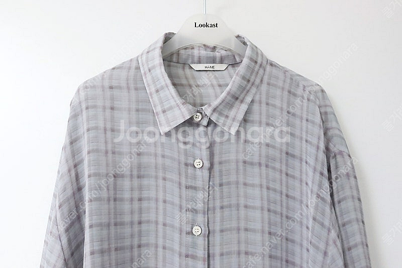 HANE 하네 플로우 체크 시어 셔츠(스크런치 SET)...--4