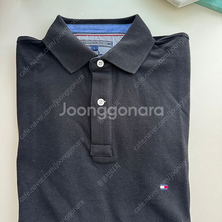 새상품 타미힐피거 블랙 카라PK티셔츠 라지--2