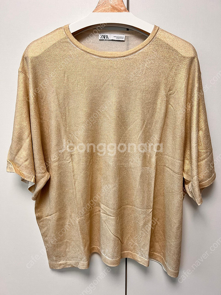 자라 메탈릭 니트 탑 반팔 티셔츠 M--2