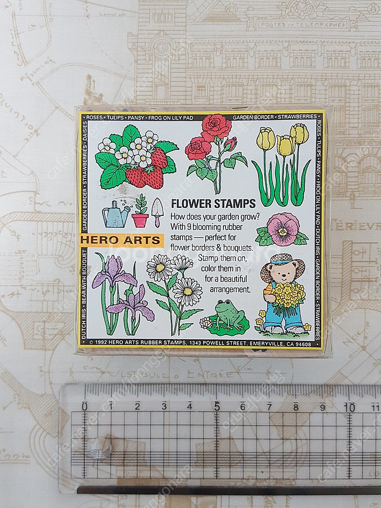 미국 히어로아츠 빈티지 스탬프 다꾸 식물 테디베어 꽃--0