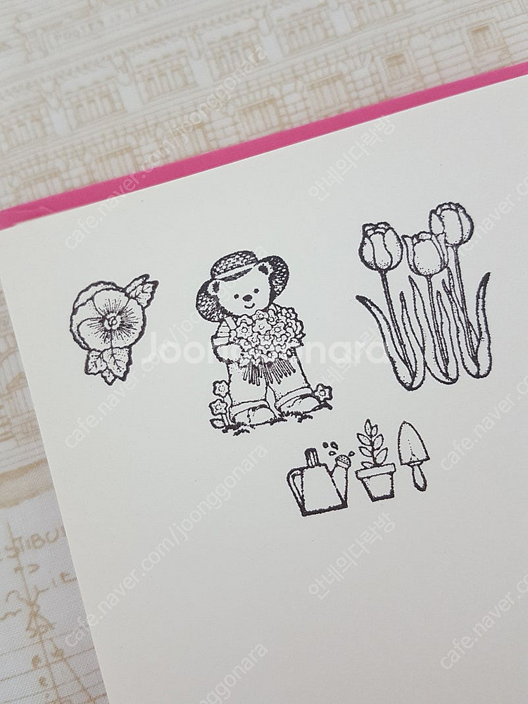 미국 히어로아츠 빈티지 스탬프 다꾸 식물 테디베어 꽃--7