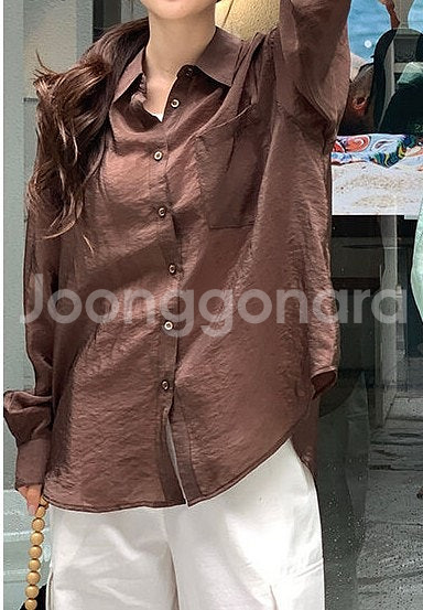 아이링마켓 박시핏 실키 새틴 셔츠 판매--0