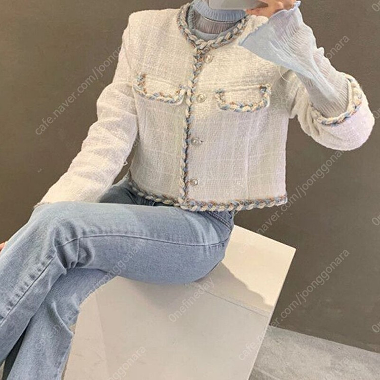 [새상품] 아이보리 포인트 트위드자켓--6