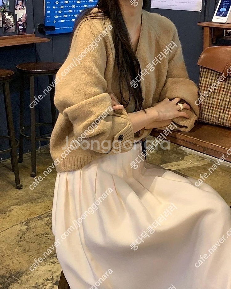 objet 오브제 레이 울 가디건 긴팔 브이넥 소매트임...--0