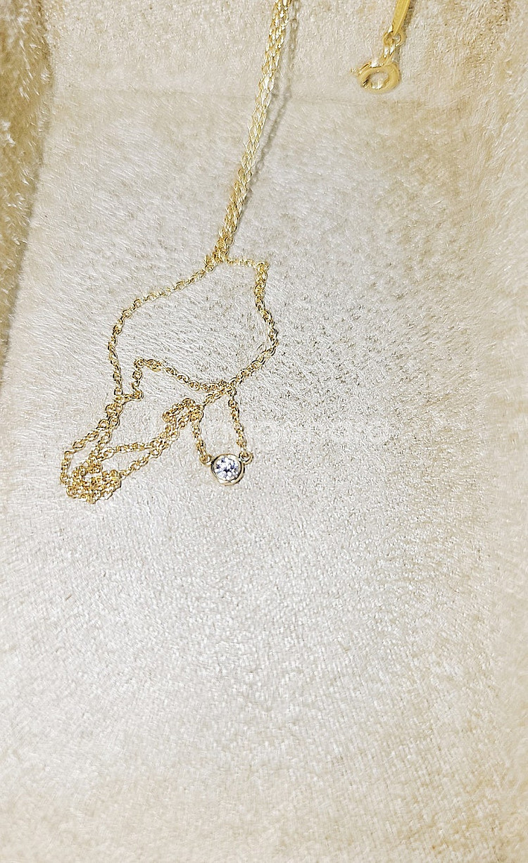 티파니 엘사퍼레티 다이아몬드 바이 더 야드 목걸이 옐로우 골드 거의 새제품 0.12 /0.44 티파니 베젤--5