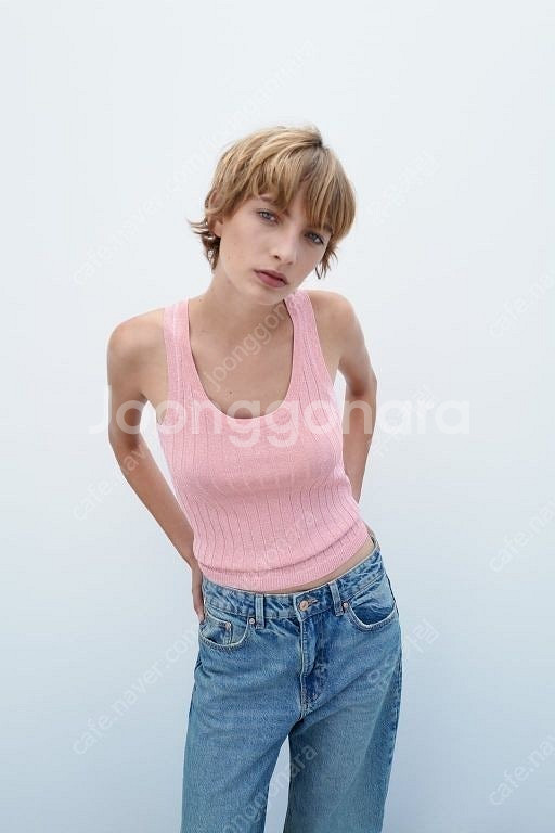 ZARA 자라 메탈릭 니트 나시 탑 핑크, 자라 나시 ...--2