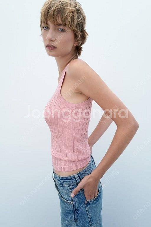 ZARA 자라 메탈릭 니트 나시 탑 핑크, 자라 나시 ...--4
