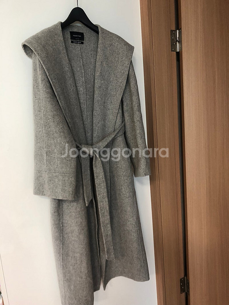 그레이 후드 롱 코트 울90 핸드메이드 숄카라 올드머니...--3