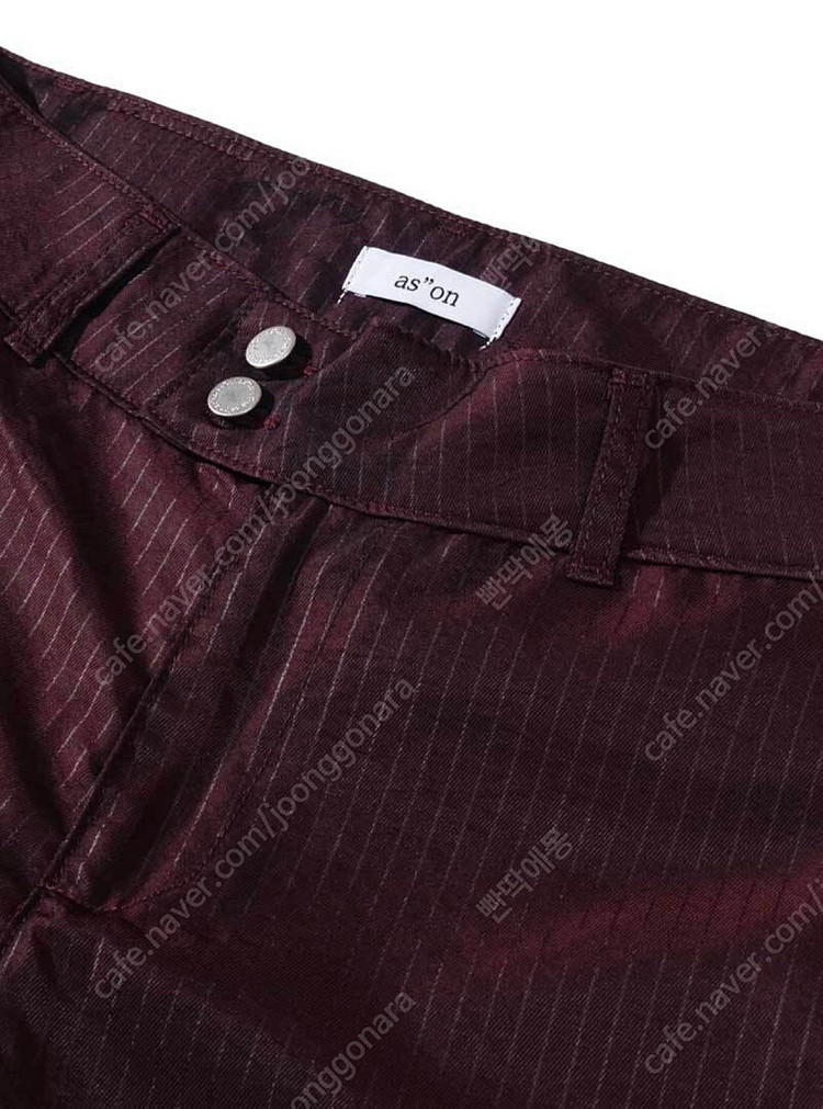 (새상품) 애즈온 리닝 새틴 트라우저 팬츠 스트라이프 슬랙스 와인 이미지