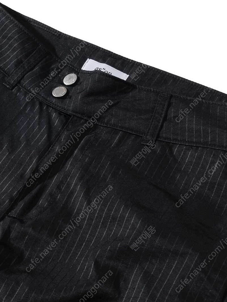 (새상품) 애즈온 리닝 새틴 트라우저 팬츠 스트라이프 슬랙스 블랙 이미지