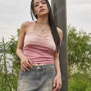 (새상품) 애즈온 사샤 투톤 슬리브리스 핑크 홀터넥 나시