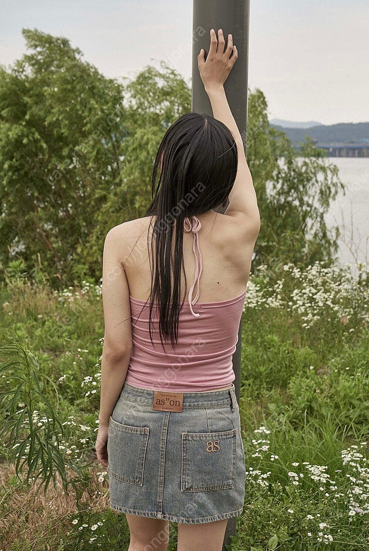 (새상품) 애즈온 사샤 투톤 슬리브리스 핑크 홀터넥 나시 이미지