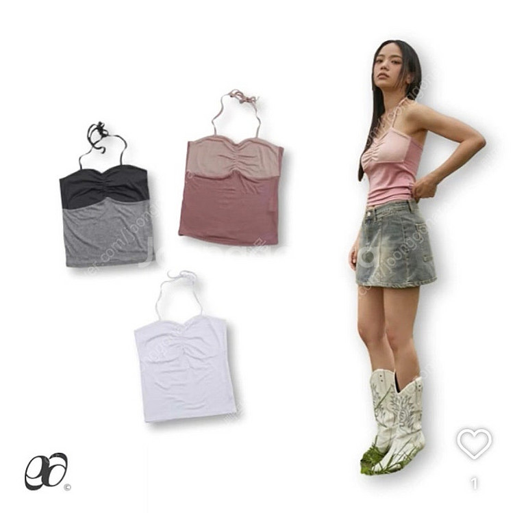 (새상품) 애즈온 사샤 투톤 슬리브리스 핑크 홀터넥 나시--6