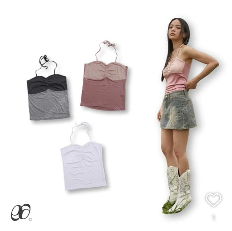 (새상품) 애즈온 사샤 투톤 슬리브리스 핑크 홀터넥 나시 이미지