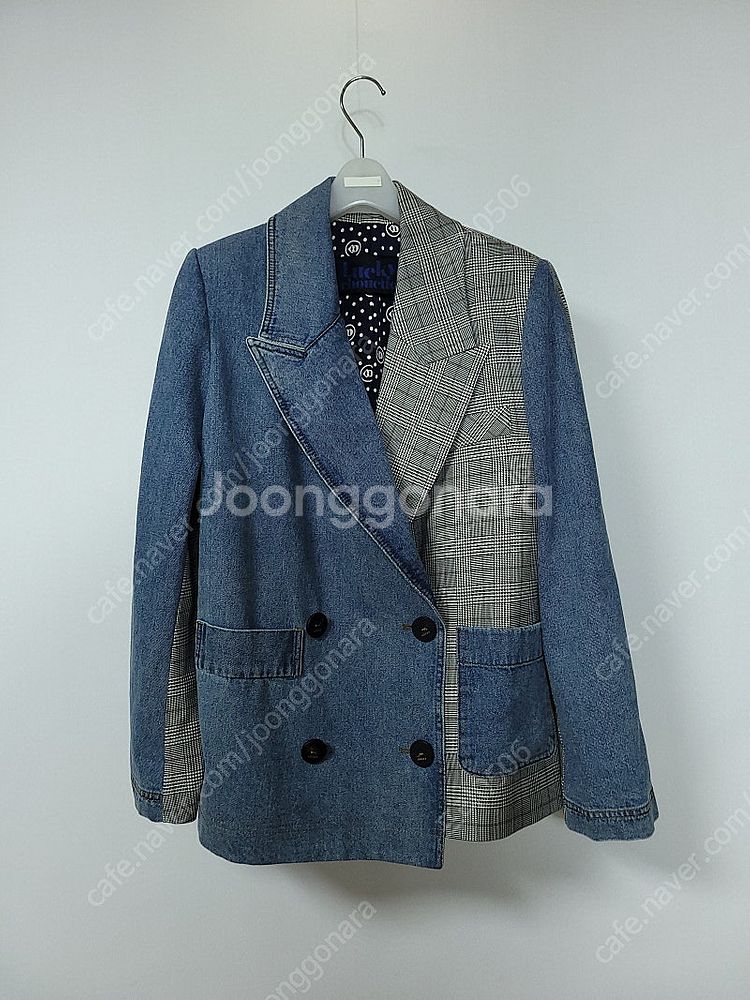 럭키슈에뜨 20fw 데님 블록 체크 자켓 36 사이즈--2