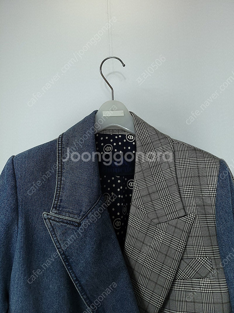 럭키슈에뜨 20fw 데님 블록 체크 자켓 36 사이즈--3