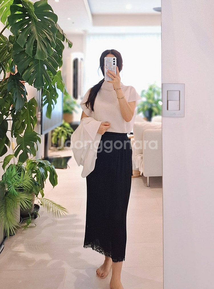 이세이미야케 미 스퀘어 스트레치 탑. 가디건 세트 화이...--6