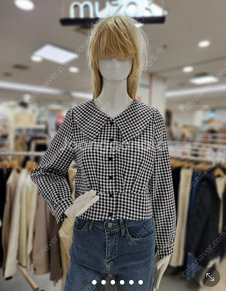 무자크 체크 핀턱 크롭 블라우스 자켓--0