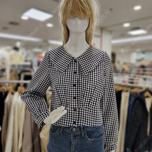 무자크 체크 핀턱 크롭 블라우스 자켓