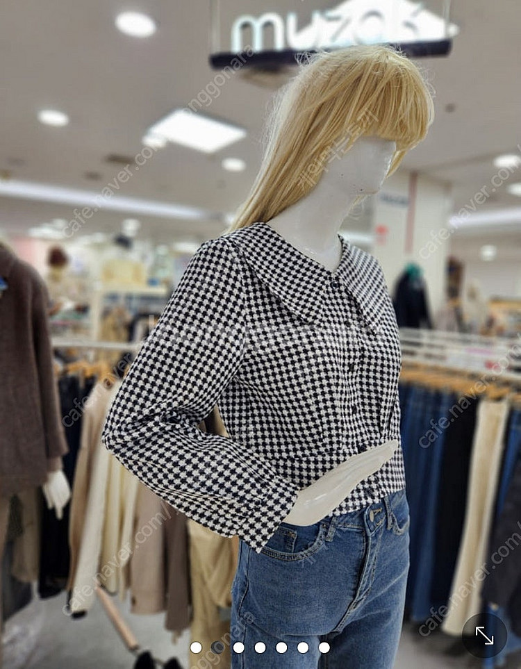 무자크 체크 핀턱 크롭 블라우스 자켓--1