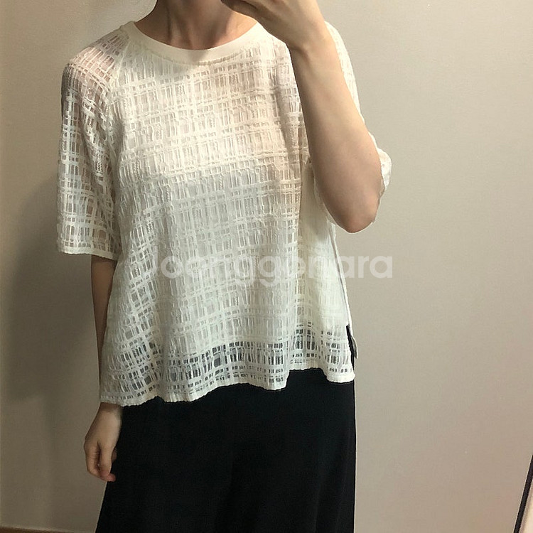 베네통 시스루 레이스 아일렛 아뜰리에 블라우스 셔츠 출...--2
