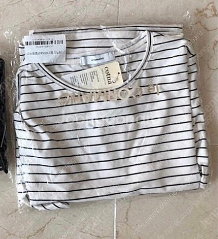 르꼬르망 코트나 반팔 원피스 아이보리 스트라이프--0