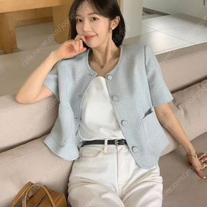 스파오 하객룩 트위드 크롭 반팔 자켓 L