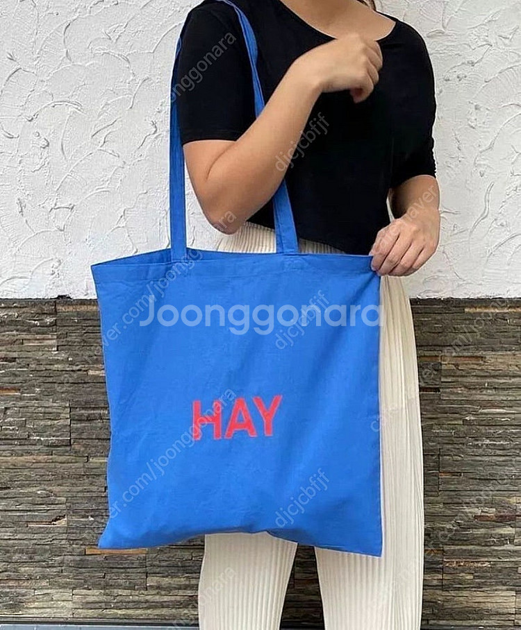 HAY 헤이 에코백 블루 레드레터링--1