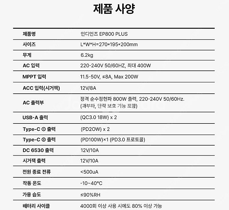 인디언즈 파워뱅크 EP800 PLUS ㅡ 220V 지원...--8