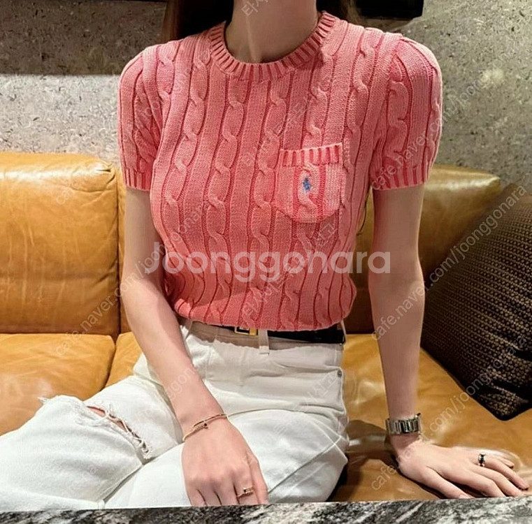 폴로 랄프로렌 케이블 포켓 숏슬리브 스웨터 반팔니트--1