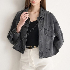 마인 비즈 아플리케 크롭 데님 자켓