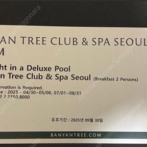 반얀트리 호텔 디럭스 풀 객실 숙박권 조식포함