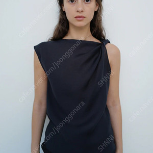 르917 Asymmetrical Draped Top navy