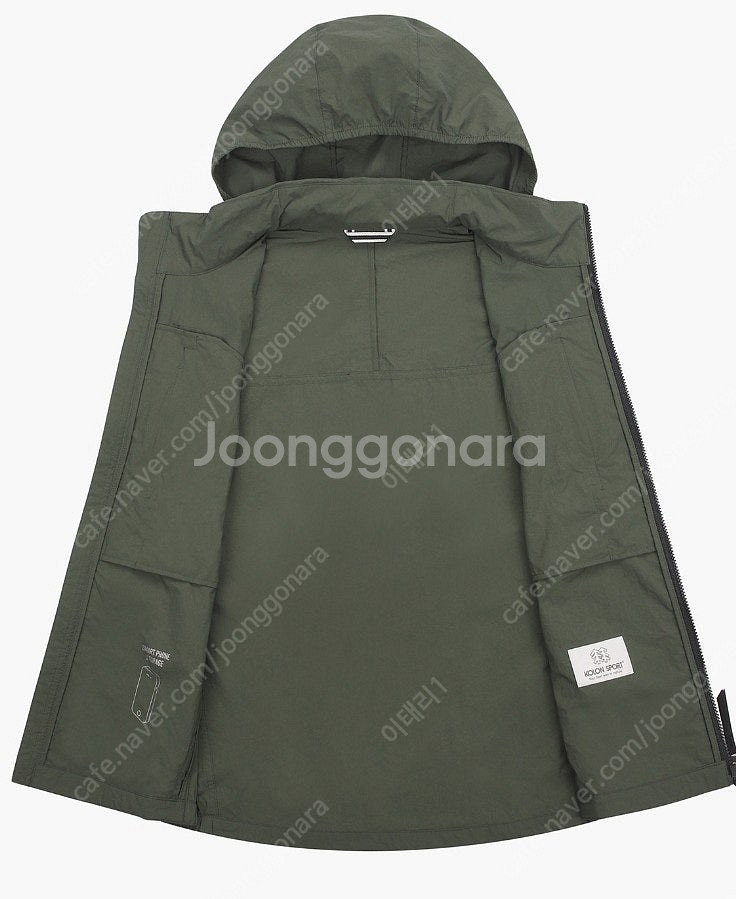 코오롱스포츠 바람막이 워싱 인후드 재킷 카키 다크그레이--6