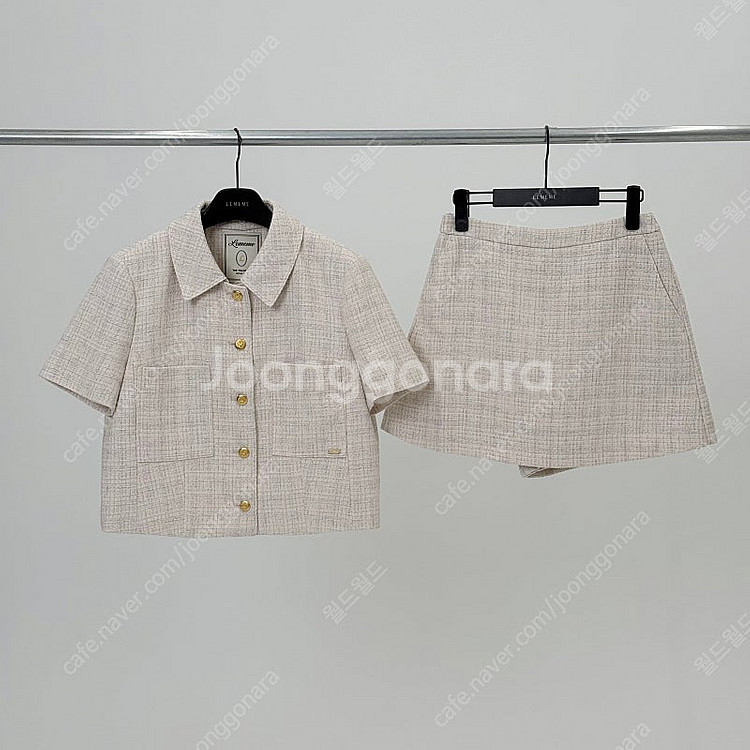 (새상품) 르메메 앙쥬 셋업 반팔 트위드 자켓 Ange Jacket--7