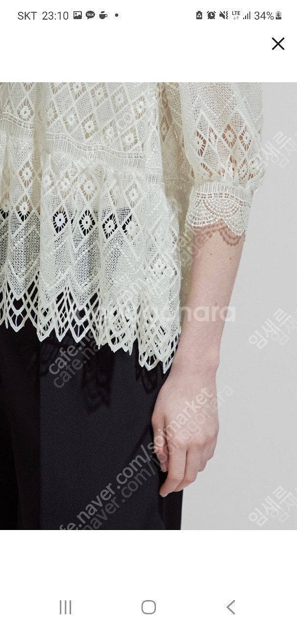 랑방컬렉션 레이스 퍼프 블라우스 블랙색상 66 새제품 ...--1