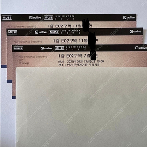 뮤즈 내한 1층 02구역 11열 2연석, 7열 1매판매