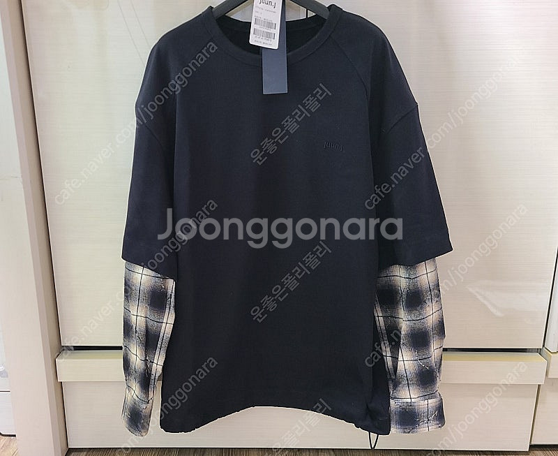 준지 레이어드 롱슬리브 체크듀얼에센셜셔츠블루종반팔바람막...--4
