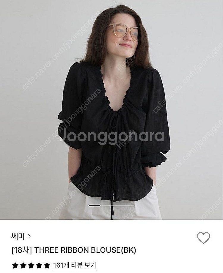 [새상품] SSEMI 쎄미 쓰리 리본 블라우스 블랙 /...--1