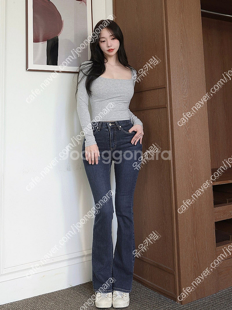 골반볼륨업 하이웨스트 세미부츠컷 골반뽕청바지 진청 M,...--1