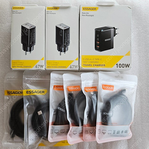 Essager GaN 67W 접지충전기 국내 220V+Toocki USB CtoC 100W 2m*2개 미개봉 새제품 총 3가지 일괄,멀티탭+충전기 6in1 65W GaN 고속 충전