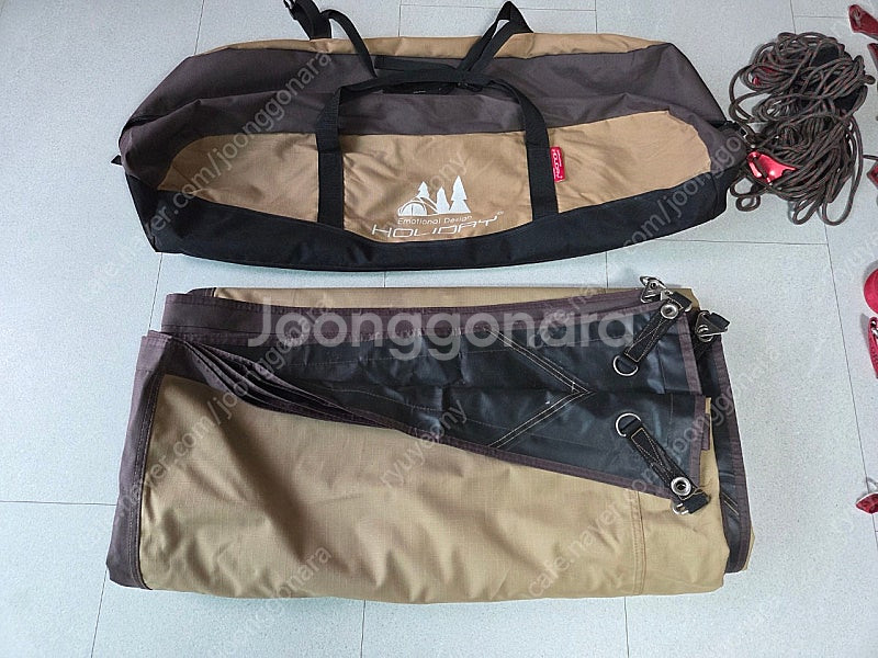홀리데이 렉타 타프 블랙코팅 500D 카키색, 사각폴대...--1