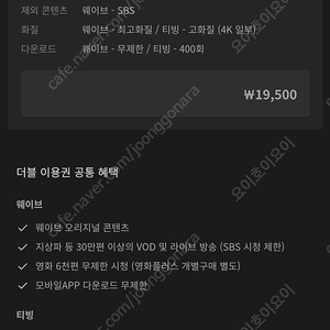 웨이브 티빙 더블 이용권 1년 같이 구독하실분 4명