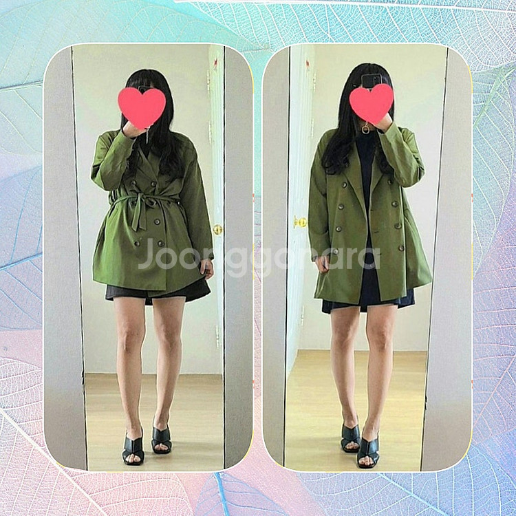 마크막스 허리묶음 카키 트렌치자켓--0