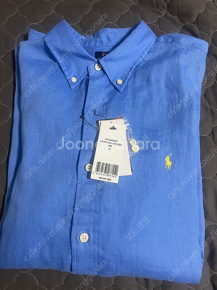 [새상품] 폴로 커스텀핏 린넨 긴팔셔츠XL 블루--0