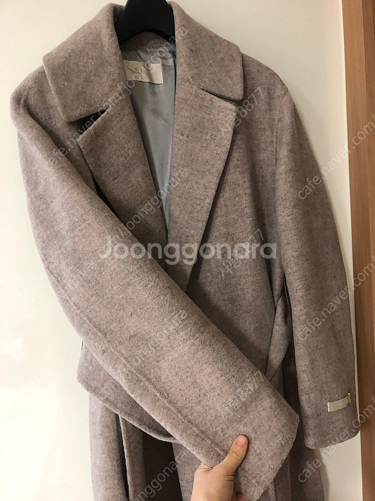 한섬 SJSJ 고급 울 벨트 멜란지핑크 핸드메이드 코트...--5